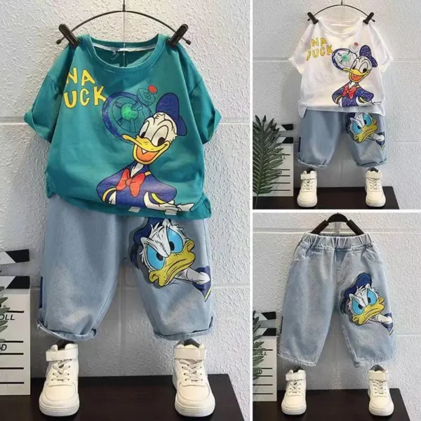 2024 Summer Baby Boys Cotton Clothing Sets Kids Cute Cartoon Donald Duck T-shirt + Jeans 2Pce Suits Childrens Tracksuits Clothes