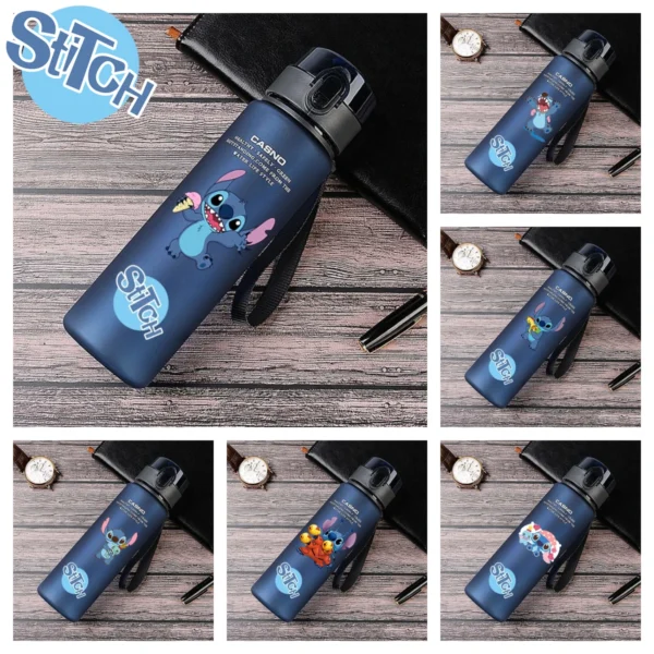 560ml Stitch Fitness Large Capacity Sports Portable Cup Drop-Proof and Portable Plastic Water Bottle Kettle Cartoon Child Gift