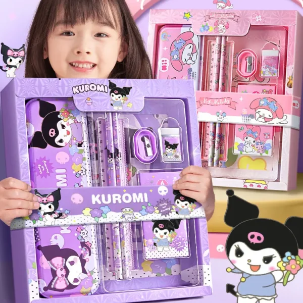 Sanrio Kuromi Stationery Set Cartoon Cinnamoroll My Melody Pencils Erasers Rulers Student School Supplies Study Stationery Gifts