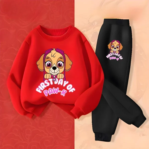 PAW Patrol Girls' Casual Pullover Long Pants Two Piece Sets Cartoon Printed Kids Hoodies Set Children's Breathable Sweatsuit