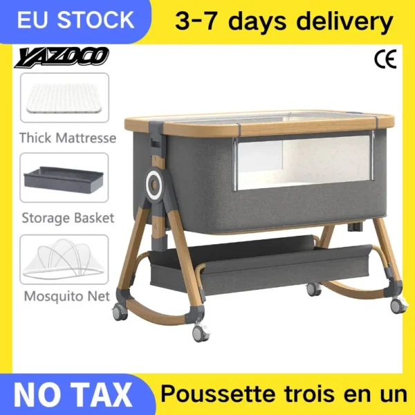 Baby Crib 3 in 1 Baby bed Bedside Crib Baby Playpen 0-3 years child multi-function folding and lifting With Mosquito Net & Wheel